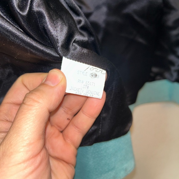 Vintage 💯 Suede Embellished Beaded Military Style Jacket Tiffany Blue SZ: Large - Picture 11 of 16